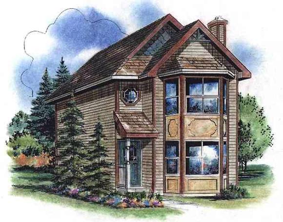 Narrow Lot House Plan 58522 with 3 Beds, 3 Baths Elevation