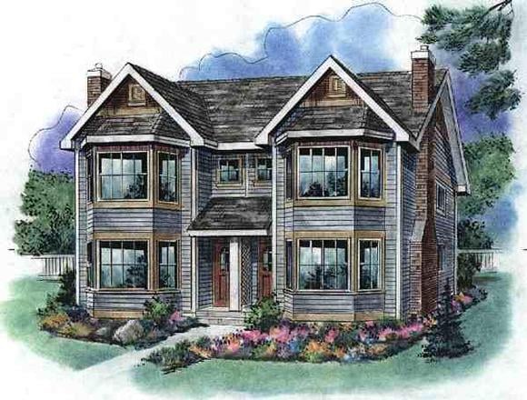 Narrow Lot Multi-Family Plan 58523 with 6 Beds, 6 Baths Elevation