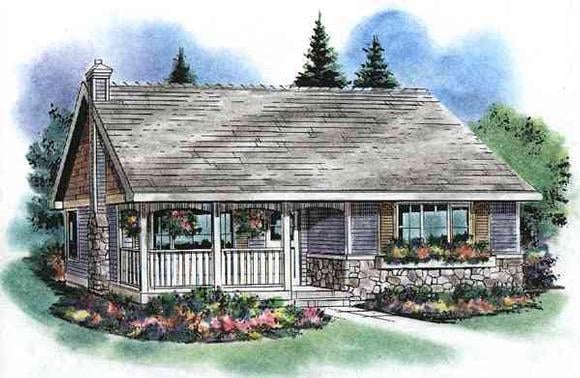 Country, Narrow Lot, One-Story House Plan 58524 with 2 Beds, 1 Baths Elevation