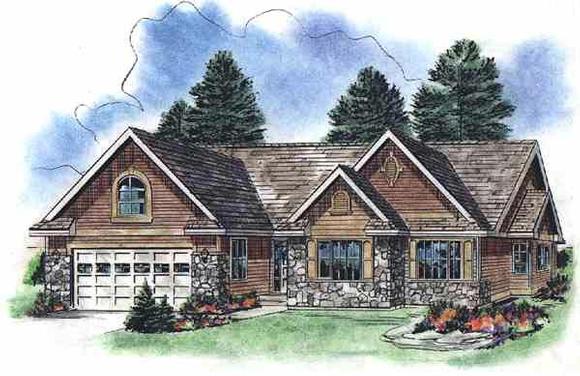 One-Story, Tudor House Plan 58526 with 3 Beds, 2 Baths, 2 Car Garage Elevation