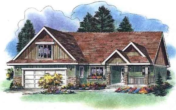 One-Story, Ranch House Plan 58527 with 2 Beds, 2 Baths, 2 Car Garage Elevation