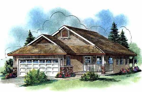 Ranch House Plan 58531 with 2 Beds, 2 Baths, 2 Car Garage Elevation