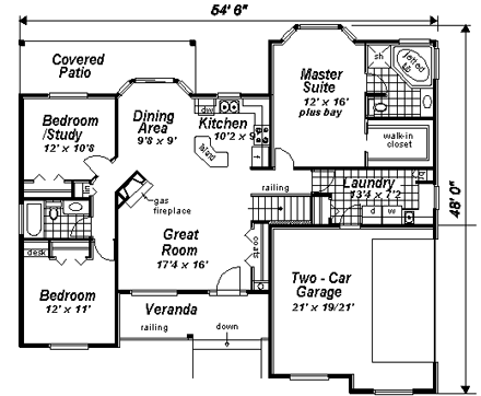 Craftsman House Plan 58533 with 3 Beds, 2 Baths, 2 Car Garage First Level Plan