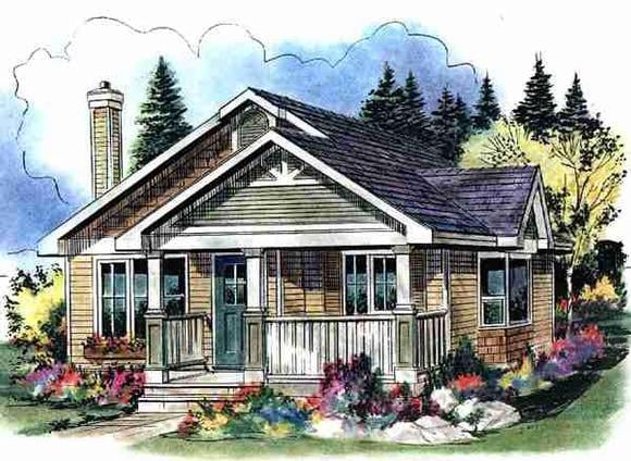 Craftsman, Narrow Lot, One-Story House Plan 58539 with 1 Beds, 1 Baths Elevation