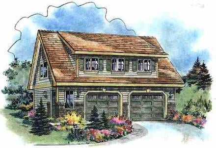 Cape Cod, Contemporary, Craftsman 2 Car Garage Apartment Plan 58541 with 1 Beds, 1 Baths
