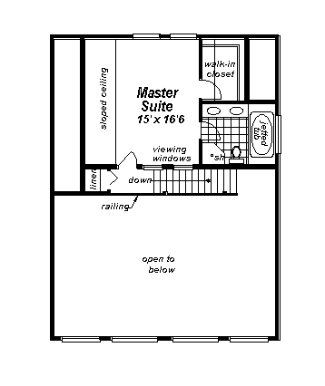 Contemporary, Narrow Lot House Plan 58543 with 3 Beds, 2 Baths Second Level Plan