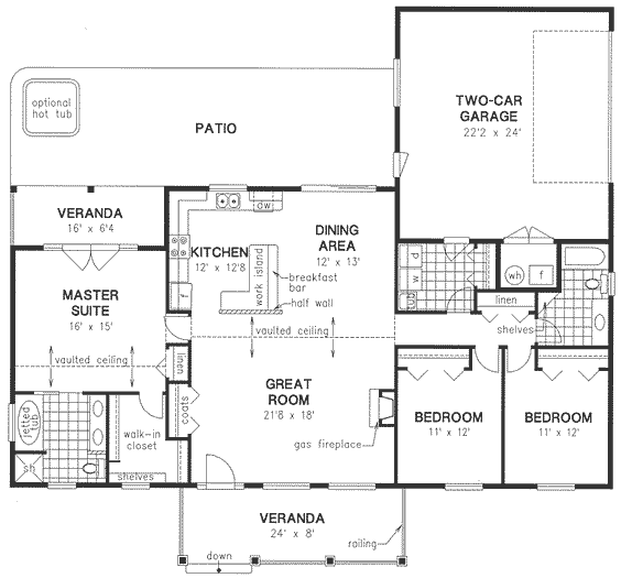 House Plan 58550 - Ranch Style with 1820 Sq Ft, 3 Bed, 2 Bath