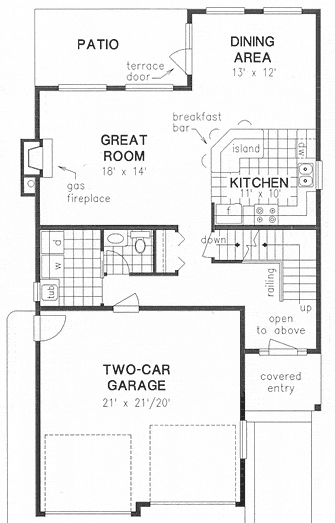 Tudor House Plan 58551 with 3 Beds, 3 Baths, 2 Car Garage First Level Plan