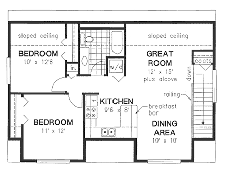 Country, Narrow Lot 3 Car Garage Apartment Plan 58557 with 2 Beds, 1 Baths Second Level Plan
