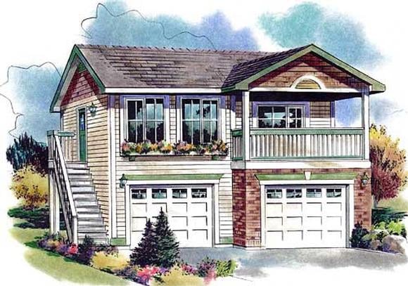 Country, Narrow Lot Garage-Living Plan 58562 with 1 Beds, 1 Baths, 2 Car Garage Elevation