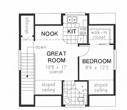 Cottage, Traditional 2 Car Garage Apartment Plan 58567 with 1 Beds, 1 Baths Second Level Plan