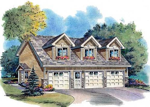 Cape Cod, Country, Traditional 3 Car Garage Apartment Plan 58568 with 2 Beds, 2 Baths Elevation