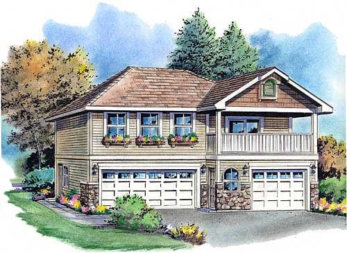 European, Ranch, Traditional 3 Car Garage Apartment Plan 58569 with 2 Beds, 2 Baths Elevation