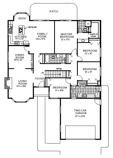 Ranch House Plan 58575 with 4 Beds, 2 Baths, 2 Car Garage First Level Plan