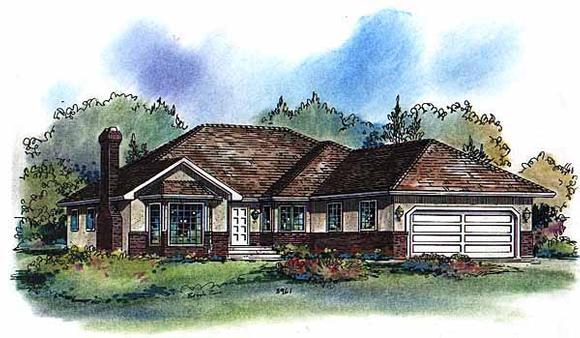 Ranch House Plan 58575 with 4 Beds, 2 Baths, 2 Car Garage Elevation