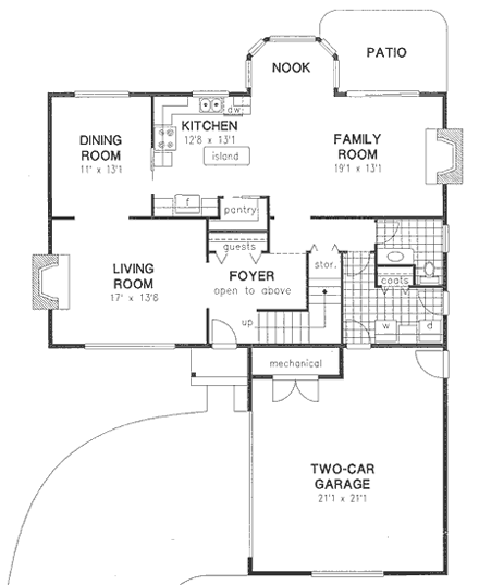 European House Plan 58576 with 4 Beds, 3 Baths, 2 Car Garage First Level Plan