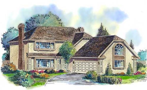 European House Plan 58576 with 4 Beds, 3 Baths, 2 Car Garage Elevation