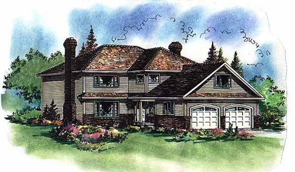Narrow Lot, Traditional House Plan 58577 with 5 Beds, 3 Baths, 2 Car Garage Elevation