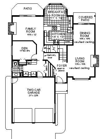 European House Plan 58592 with 5 Beds, 3 Baths, 2 Car Garage First Level Plan