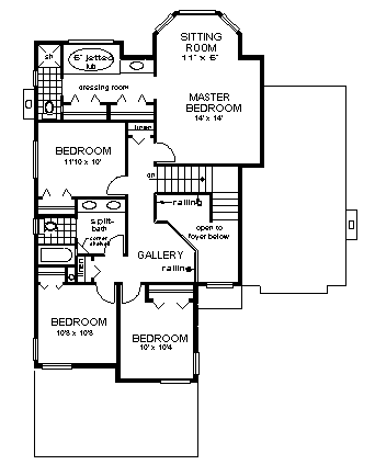 European House Plan 58592 with 5 Beds, 3 Baths, 2 Car Garage Second Level Plan