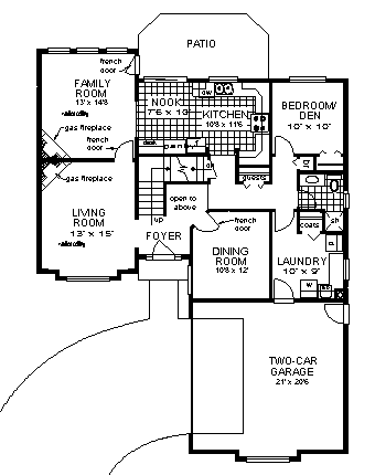 European House Plan 58595 with 4 Beds, 3 Baths, 2 Car Garage First Level Plan