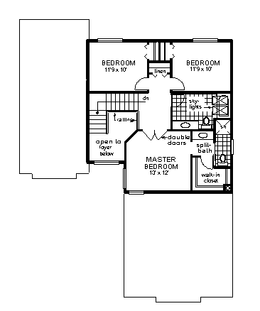 European House Plan 58595 with 4 Beds, 3 Baths, 2 Car Garage Second Level Plan