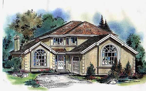 European House Plan 58595 with 4 Beds, 3 Baths, 2 Car Garage Elevation