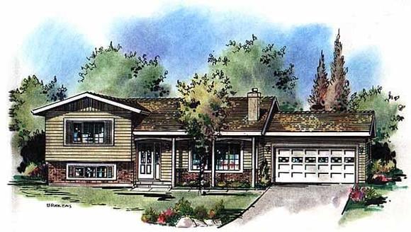 One-Story, Ranch House Plan 58599 with 3 Beds, 2 Baths, 2 Car Garage Elevation
