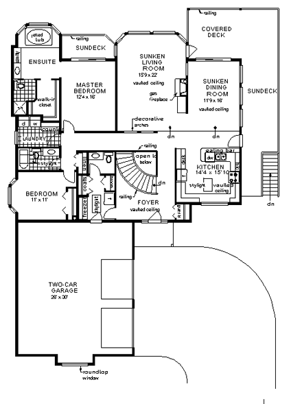 Mediterranean, One-Story House Plan 58626 with 2 Beds, 3 Baths, 2 Car Garage First Level Plan