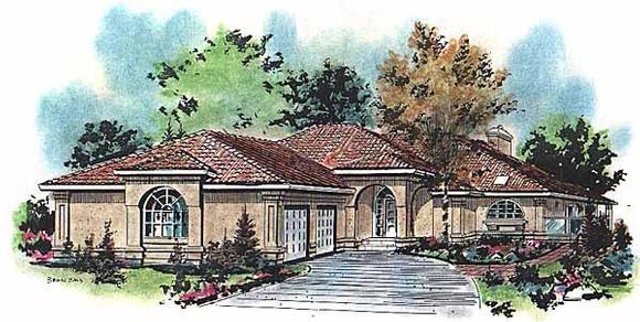 Mediterranean, One-Story House Plan 58626 with 2 Beds, 3 Baths, 2 Car Garage Elevation