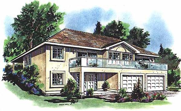 European House Plan 58631 with 3 Beds, 2 Baths, 2 Car Garage Elevation