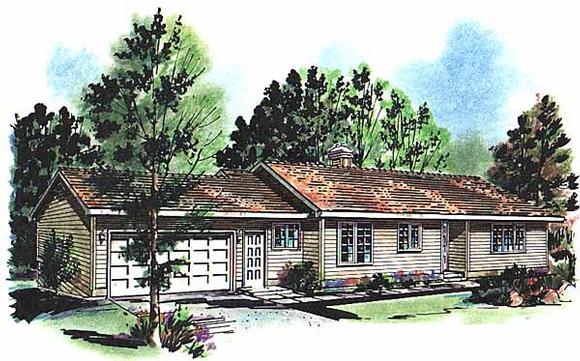 Ranch House Plan 58639 with 2 Beds, 2 Baths, 2 Car Garage Elevation