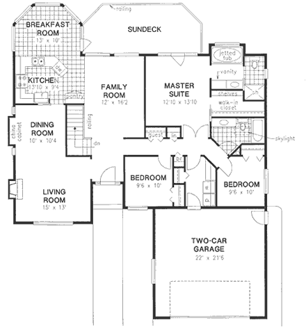 Florida, One-Story House Plan 58677 with 3 Beds, 2 Baths, 2 Car Garage First Level Plan