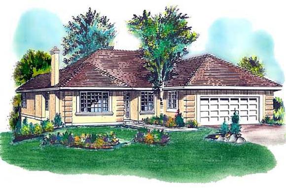 Florida, One-Story House Plan 58677 with 3 Beds, 2 Baths, 2 Car Garage Elevation