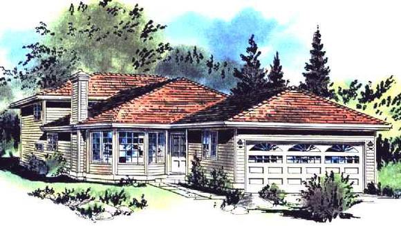 Contemporary, Narrow Lot House Plan 58690 with 4 Beds, 3 Baths, 2 Car Garage Elevation
