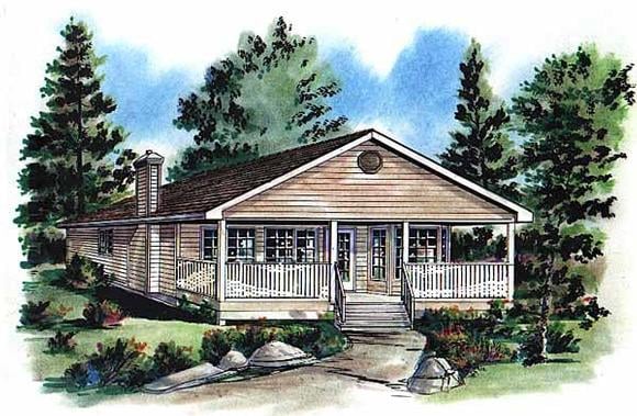 Narrow Lot, One-Story, Ranch House Plan 58704 with 2 Beds, 1 Baths Elevation