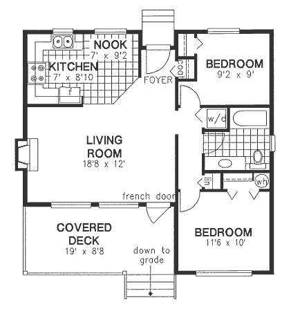 House Plan 58705 - Ranch Style with 799 Sq Ft, 2 Bed, 1 Bath