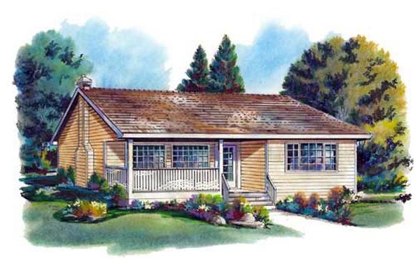 Narrow Lot, One-Story, Ranch House Plan 58705 with 2 Beds, 1 Baths Elevation
