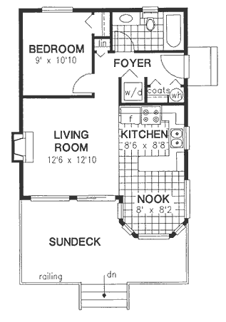 Contemporary, Narrow Lot, One-Story House Plan 58706 with 1 Beds, 1 Baths First Level Plan