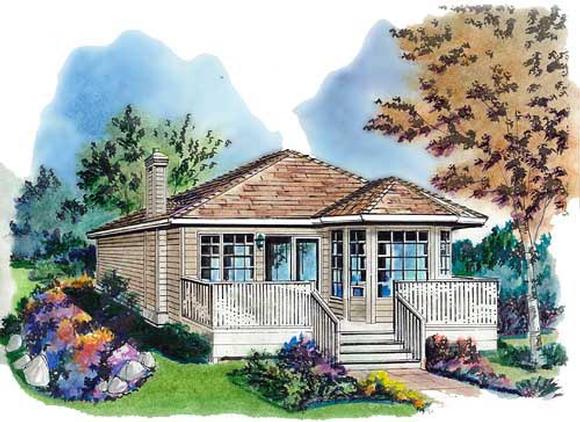 Contemporary, Narrow Lot, One-Story House Plan 58706 with 1 Beds, 1 Baths Elevation
