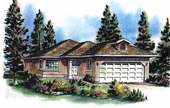 Florida, Narrow Lot, One-Story House Plan 58712 with 3 Beds, 1 Baths, 2 Car Garage Elevation