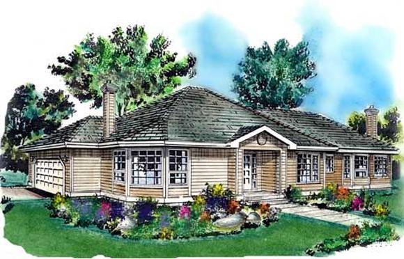 Contemporary, Narrow Lot, One-Story House Plan 58713 with 2 Beds, 2 Baths, 2 Car Garage Elevation
