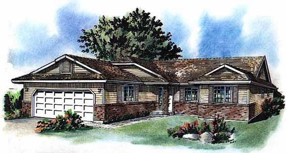 One-Story, Ranch House Plan 58721 with 3 Beds, 2 Baths, 2 Car Garage Elevation