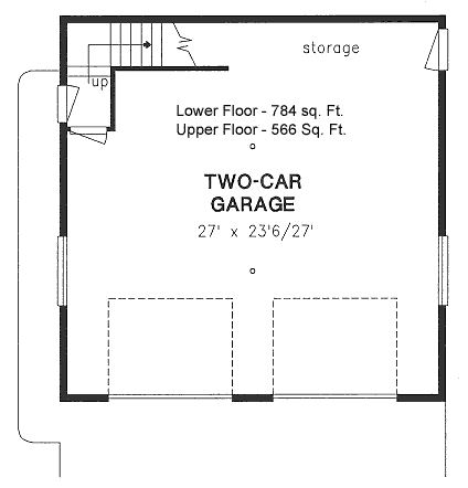 Contemporary, Narrow Lot 2 Car Garage Apartment Plan 58726 with 1 Beds, 1 Baths First Level Plan