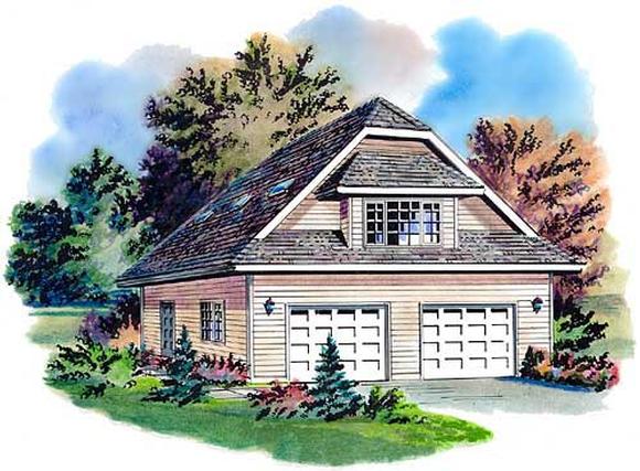 Contemporary, Narrow Lot 2 Car Garage Apartment Plan 58726 with 1 Beds, 1 Baths Elevation