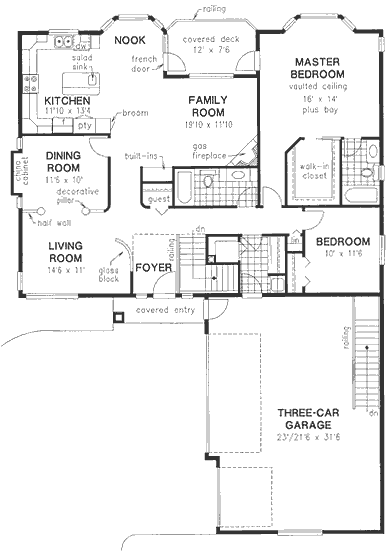 Florida, One-Story House Plan 58727 with 4 Beds, 3 Baths, 3 Car Garage First Level Plan