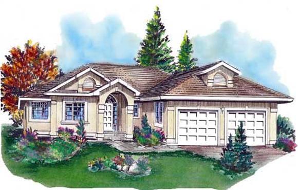 Florida, One-Story House Plan 58729 with 2 Beds, 2 Baths, 2 Car Garage Elevation
