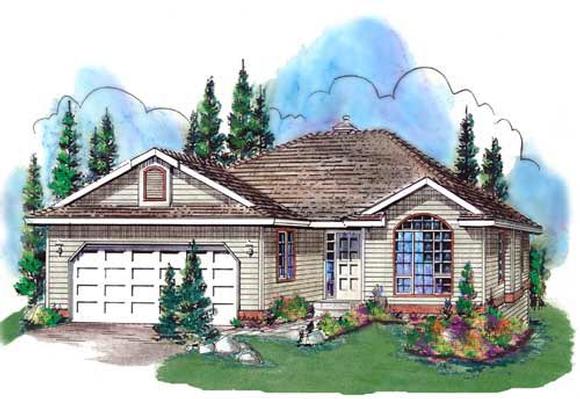 Narrow Lot, One-Story, Ranch House Plan 58742 with 2 Beds, 2 Baths, 2 Car Garage Elevation