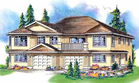 European, One-Story Multi-Family Plan 58764 with 6 Beds, 4 Baths, 2 Car Garage Elevation