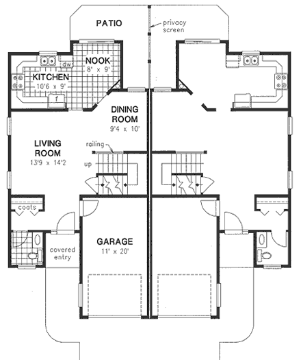 Traditional Multi-Family Plan 58767 with 6 Beds, 6 Baths, 2 Car Garage First Level Plan
